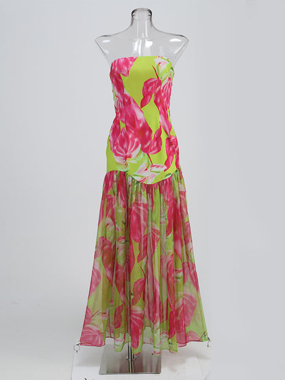 Strapless painted print-green - vevewholesale