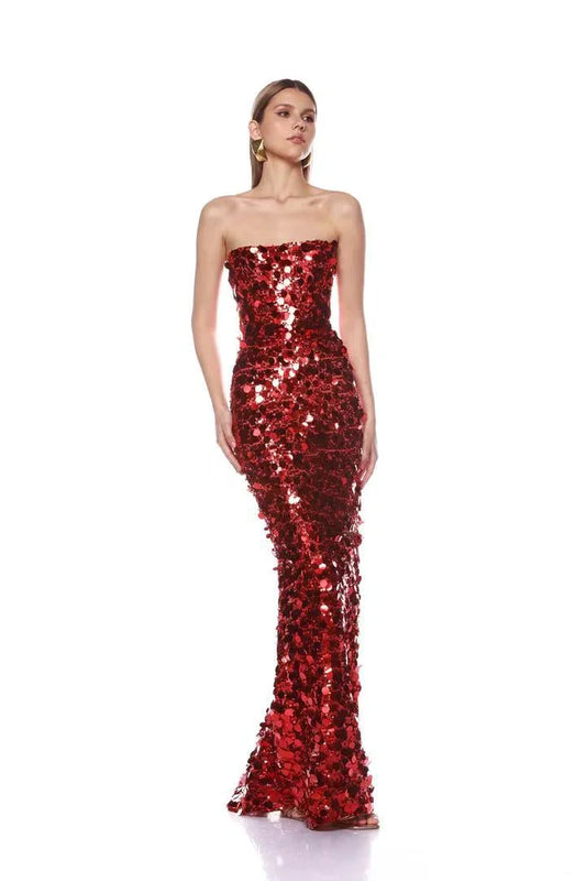 Sequined Strapless Maxi Dress - vevewholesale