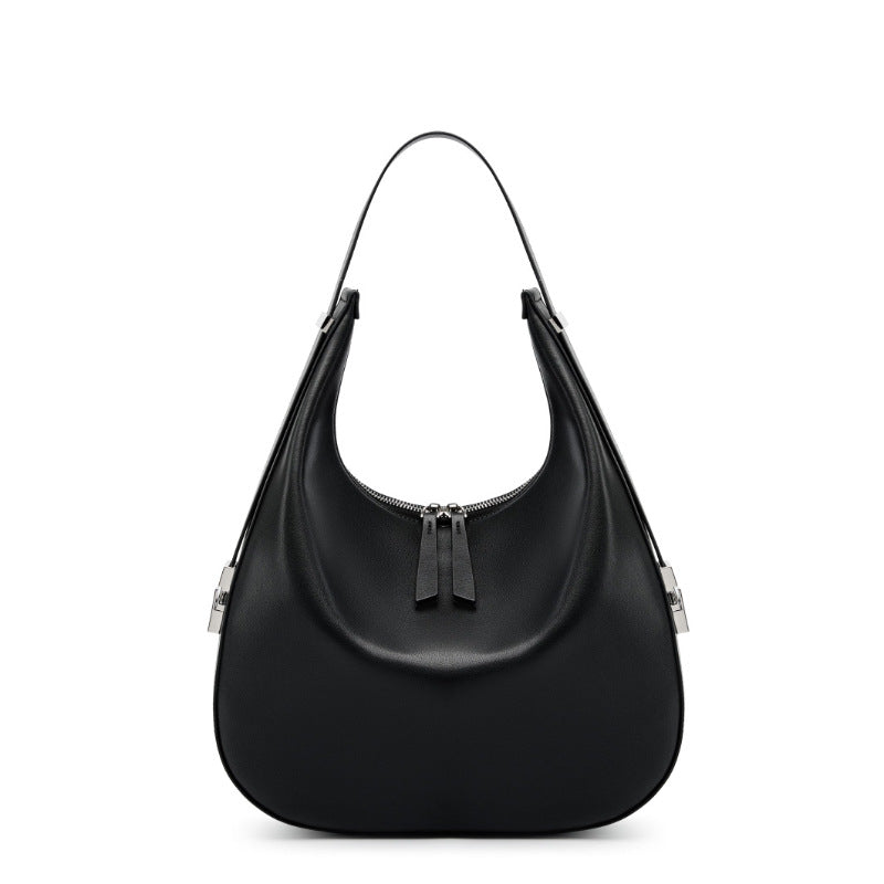 Crescent Shaped Bucket Bag-Black - vevewholesale
