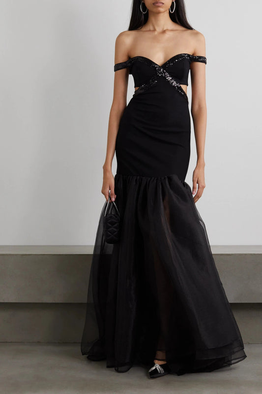 One Shoulder Fishtail Mesh Maxi Dress - vevewholesale