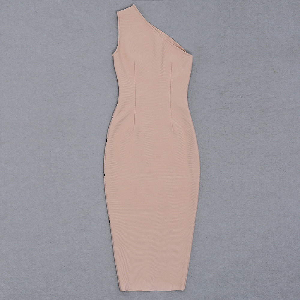 One Shoulder Striped Midi Dress - vevewholesale