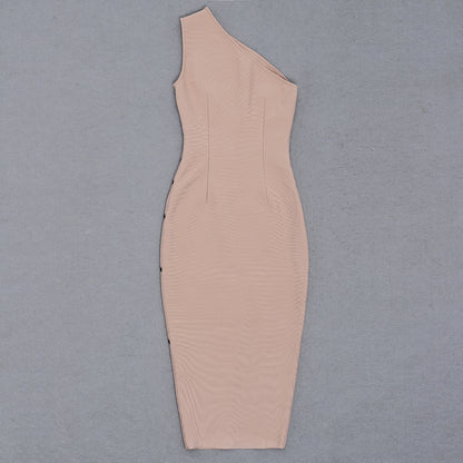 One Shoulder Striped Midi Dress - vevewholesale