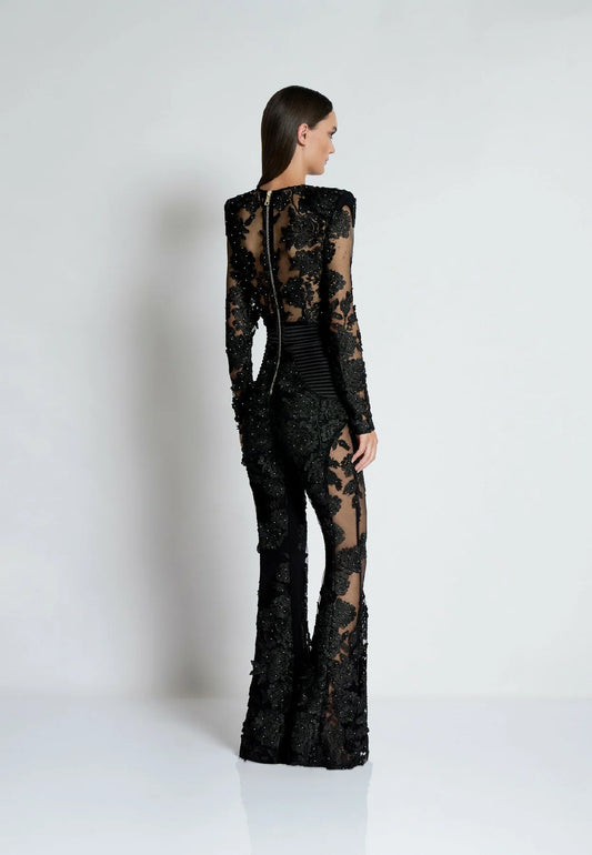 V Neck Lace Patchwork Jumpsuit - vevewholesale