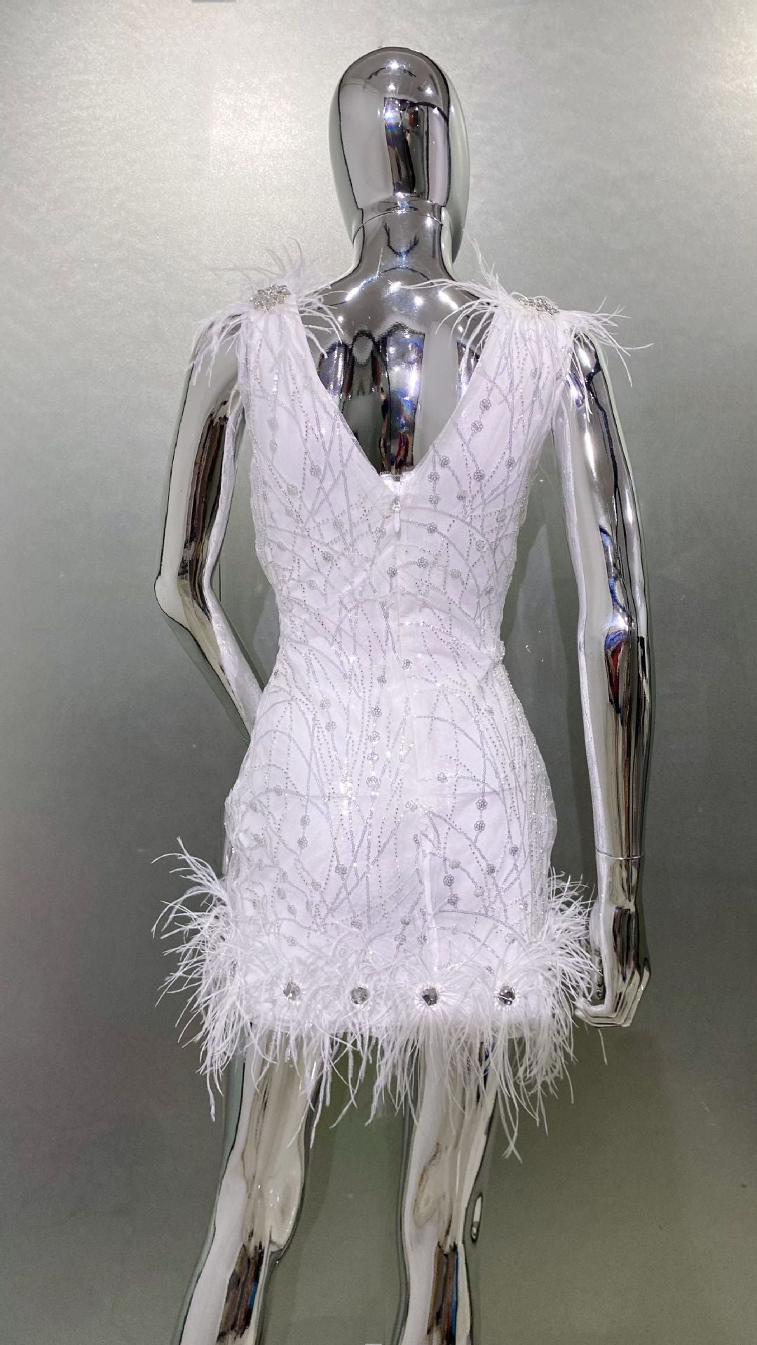 Rhinestone Feather Sequin Mini Dress