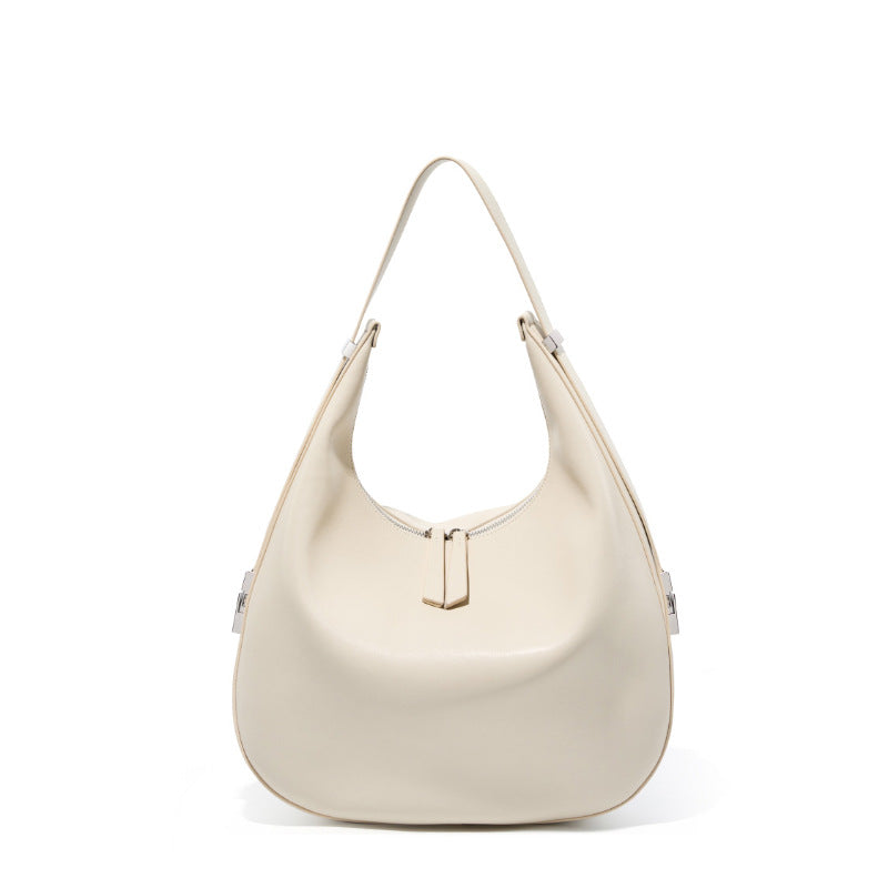 Crescent Shaped Bucket Bag-Off White - vevewholesale