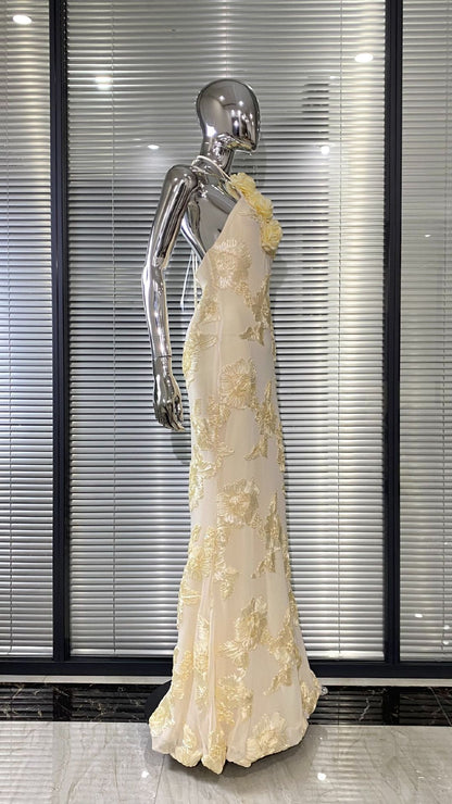 Halter Neck Jacquard Maxi Dress - vevewholesale