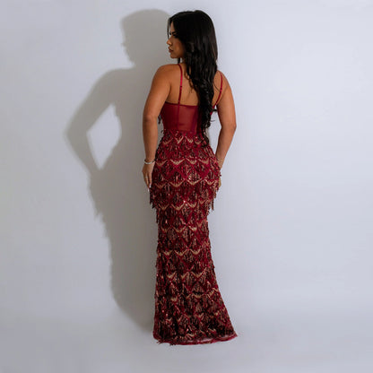 Halter Maxi Dress-Red - vevewholesale