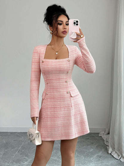 Autumn And Winter Plaid Long-Sleeved Mini Dress