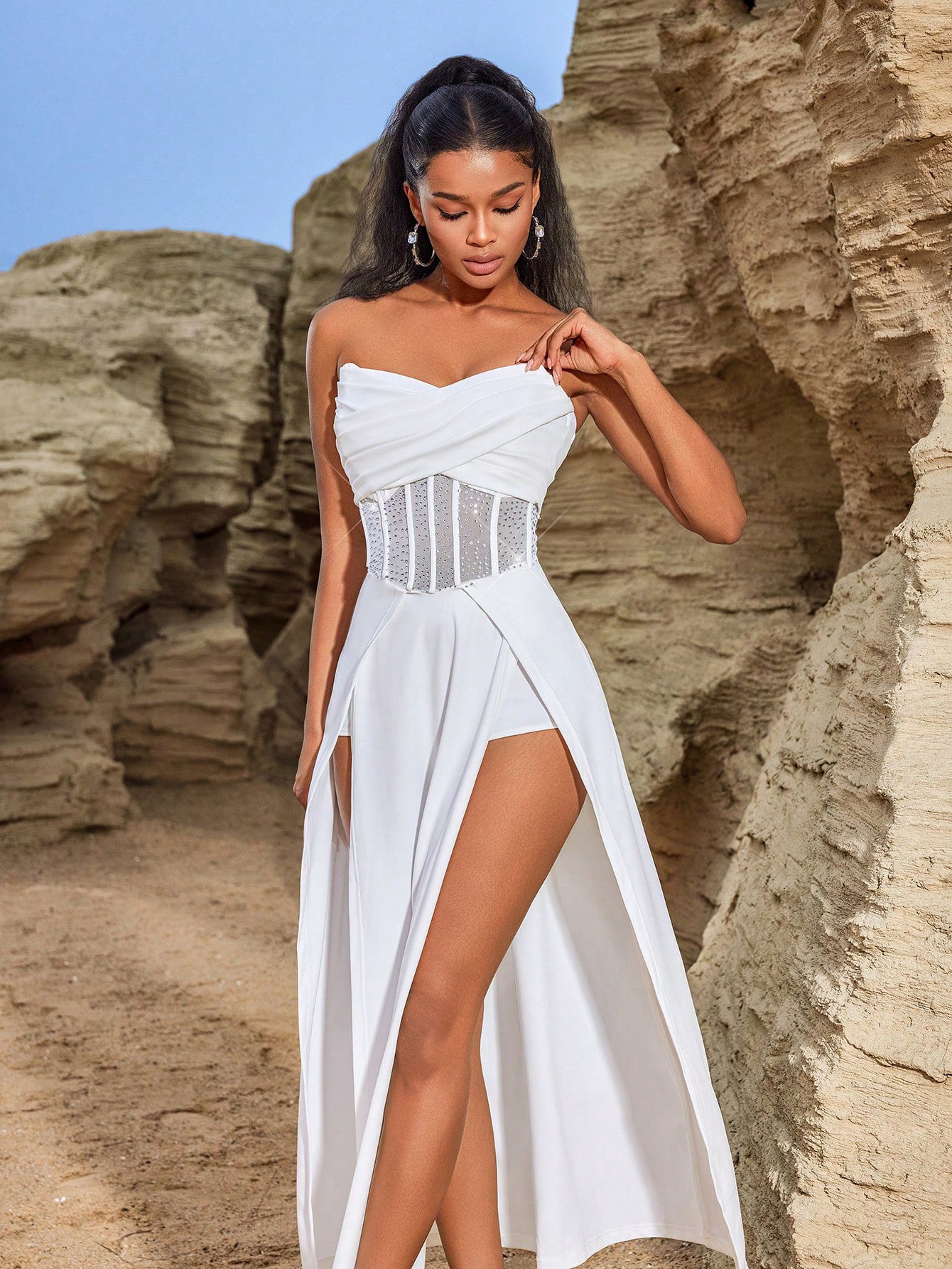 Strapless High Slit Long Dress