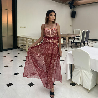 Beaded Halter Midi Dress - vevewholesale