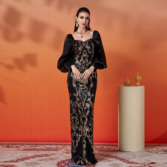 Long Sleeved Sequined Maxi Dress - vevewholesale