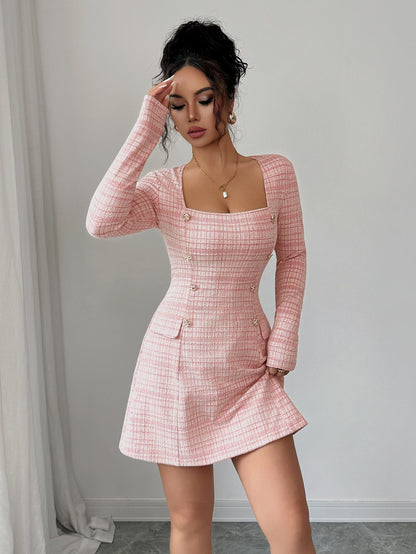 Autumn And Winter Plaid Long-Sleeved Mini Dress