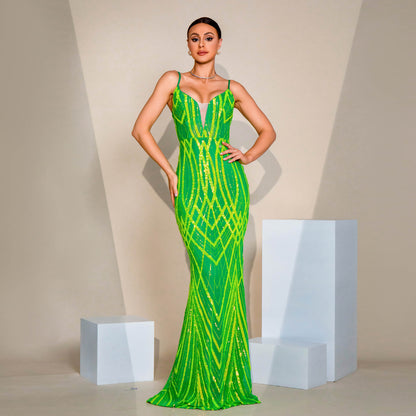 Strapless V-neck Sequined Maxi Dress - vevewholesale