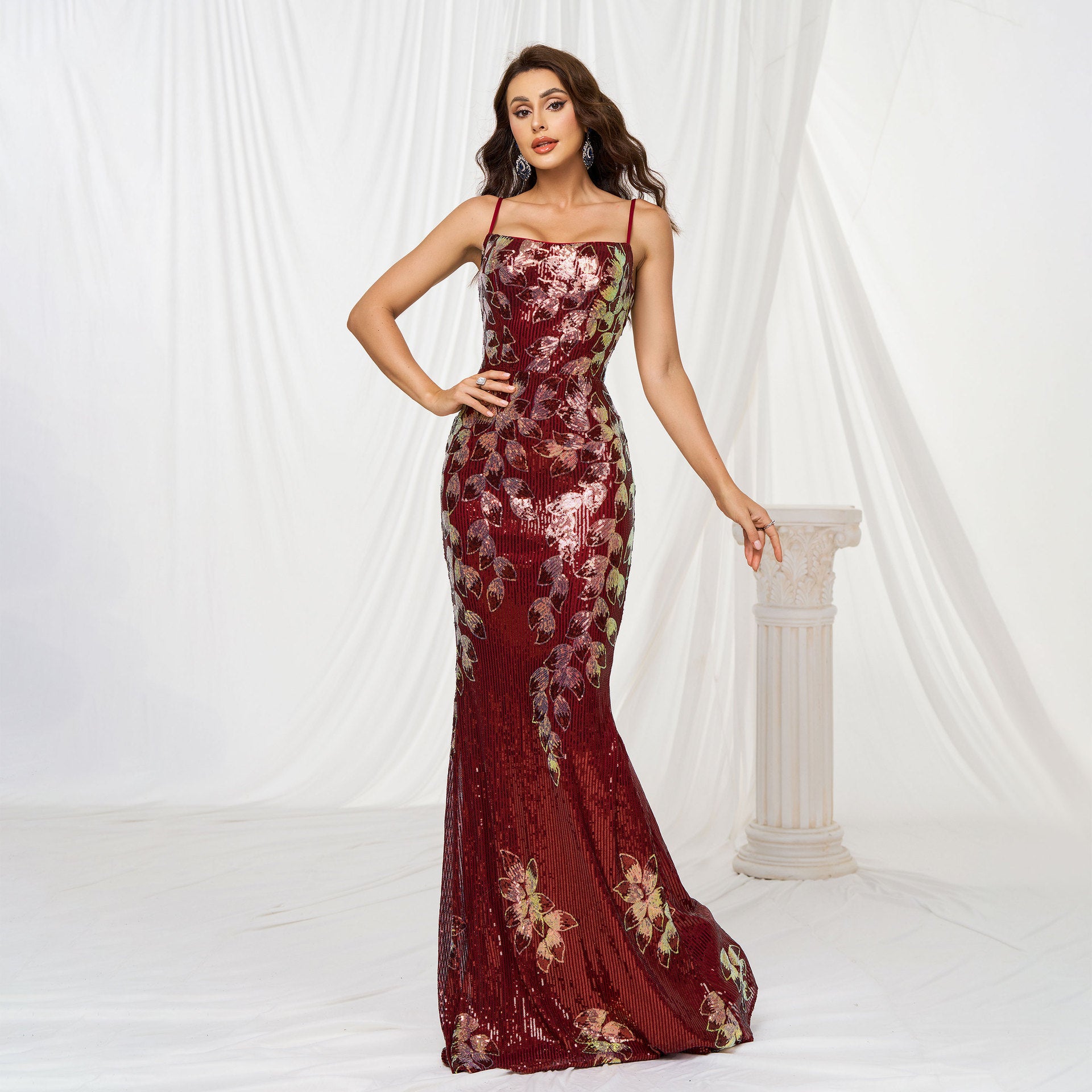 Halter Sequined Maxi Dress - vevewholesale