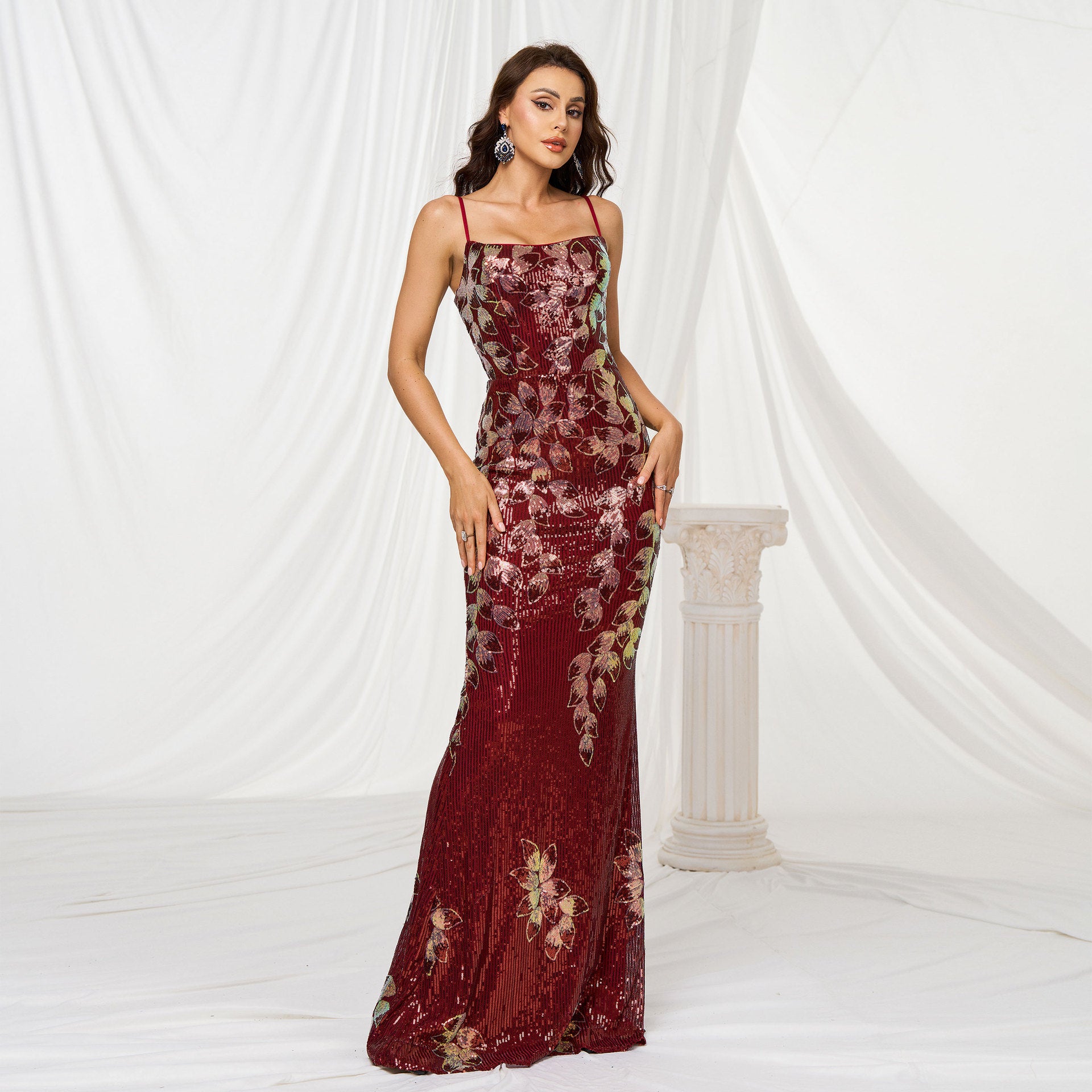 Halter Sequined Maxi Dress - vevewholesale