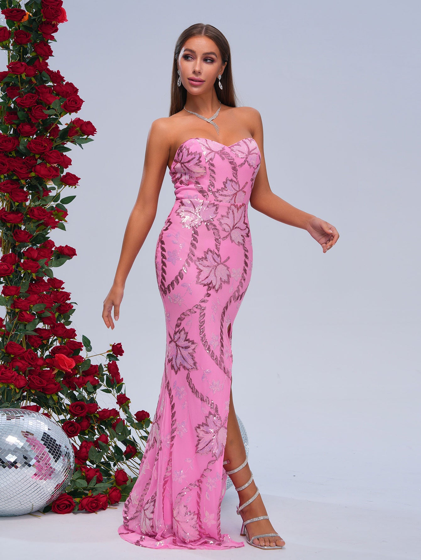 Strapless Sequined Fishtail Dress - vevewholesale