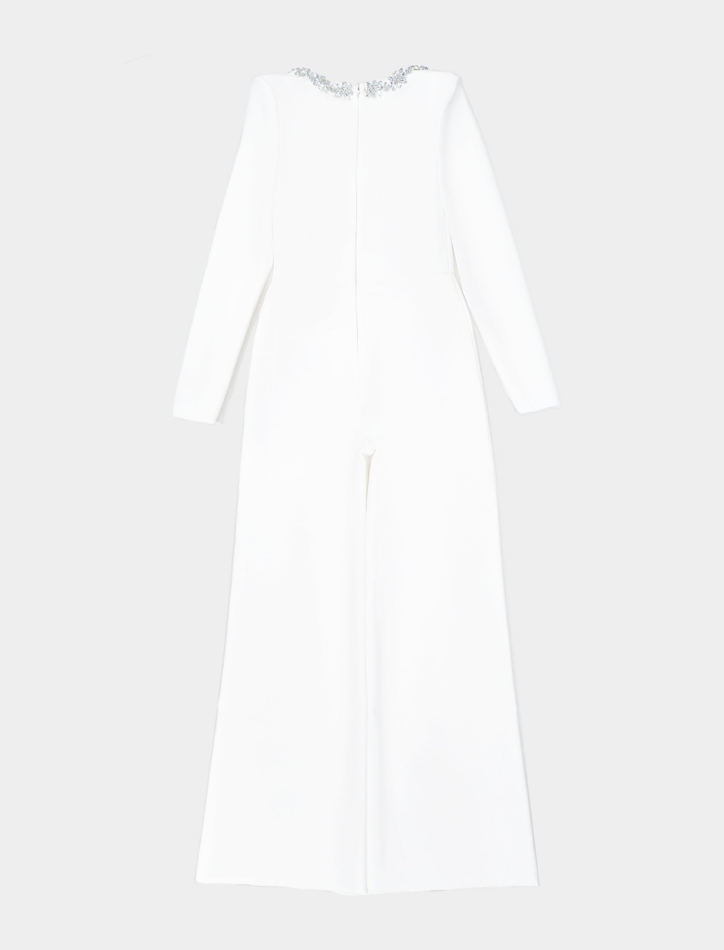 Square Neck Long Sleeved Jumpsuit-White - vevewholesale