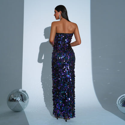 Strapless Sequined Fishtail Dress - vevewholesale