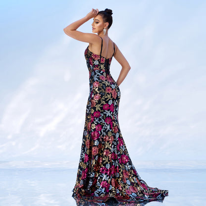 Strapless V-Neck Sequined Maxi Dress - vevewholesale
