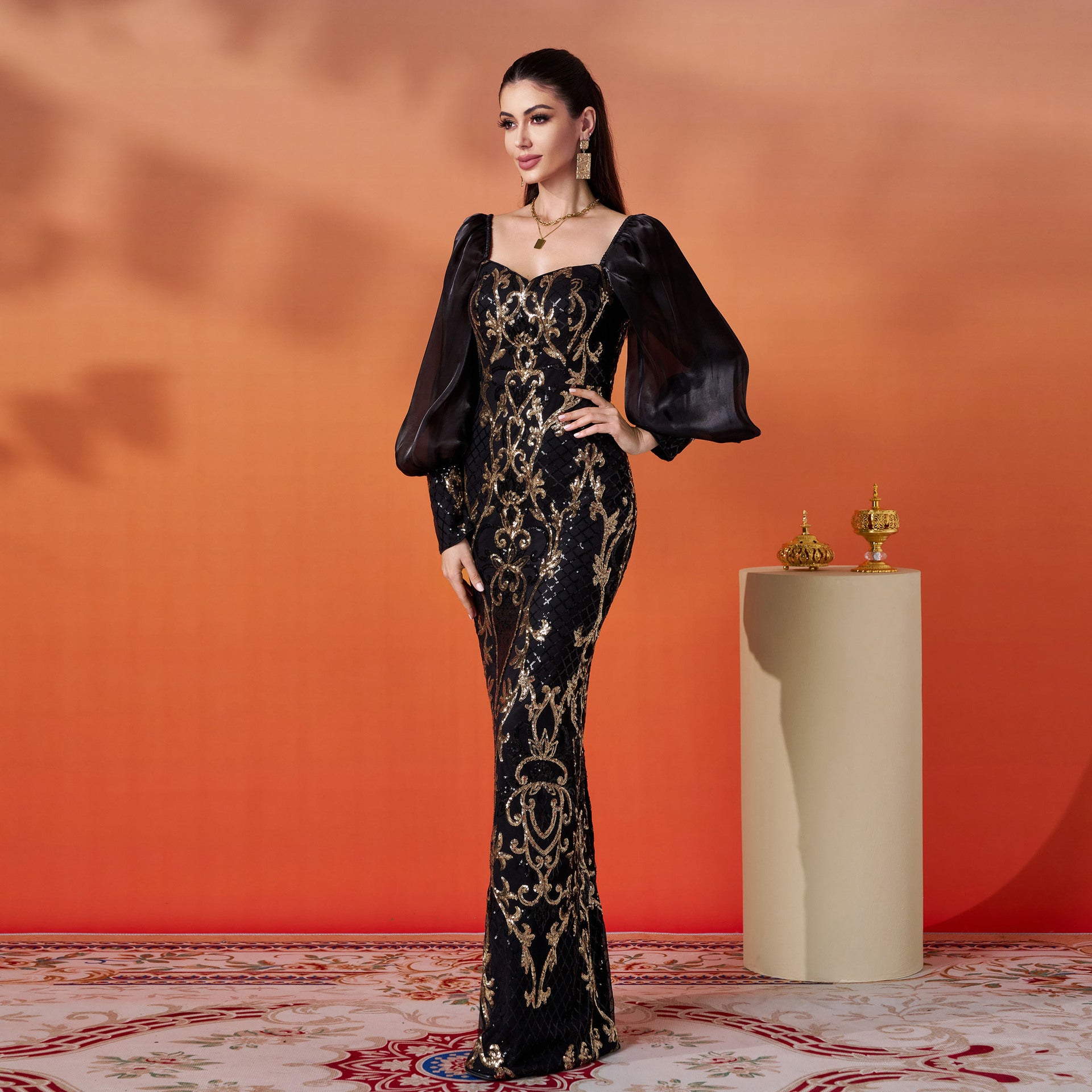 Long Sleeved Sequined Maxi Dress - vevewholesale
