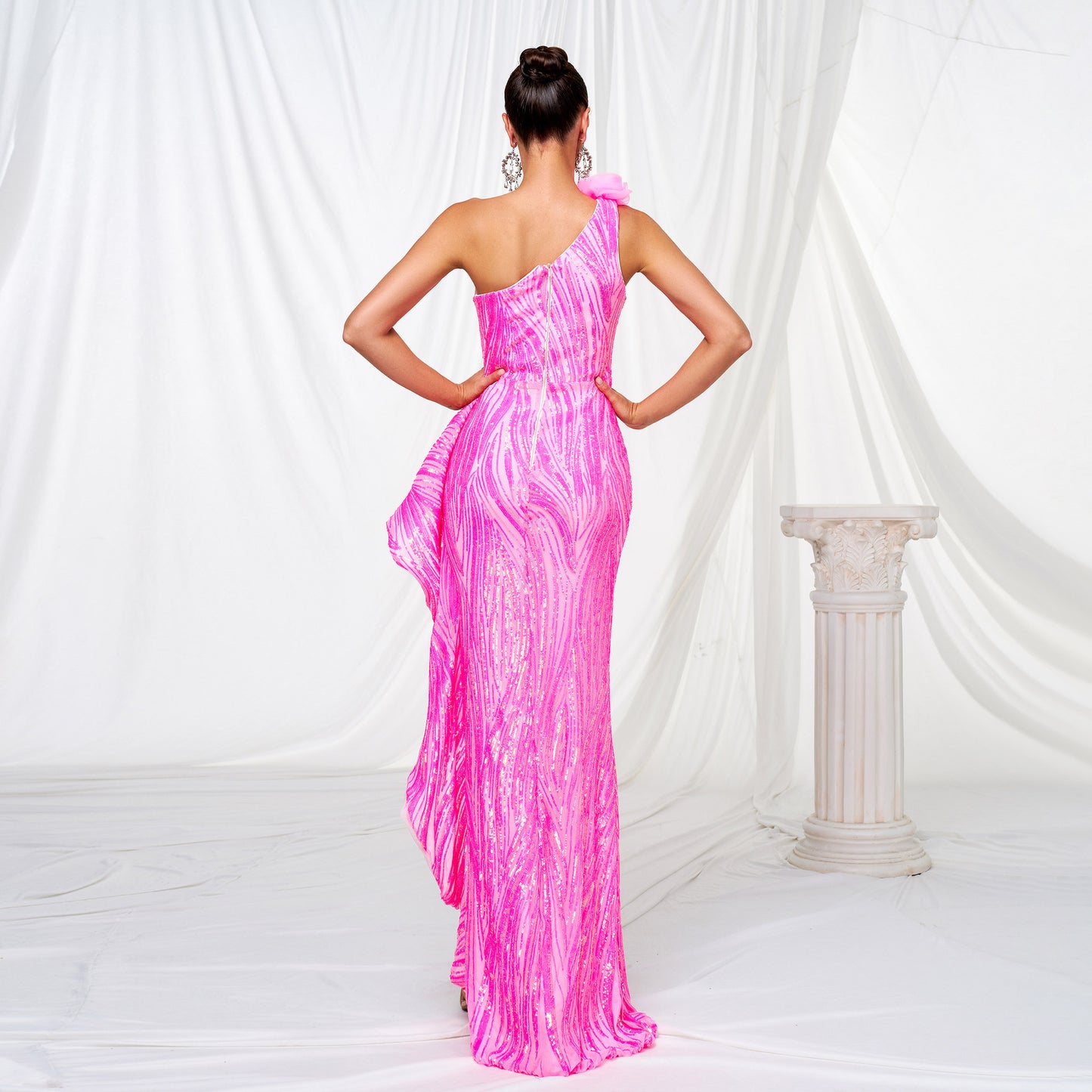 One Shoulder Sequined Maxi Dress
