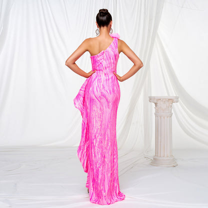 One Shoulder Sequined Maxi Dress