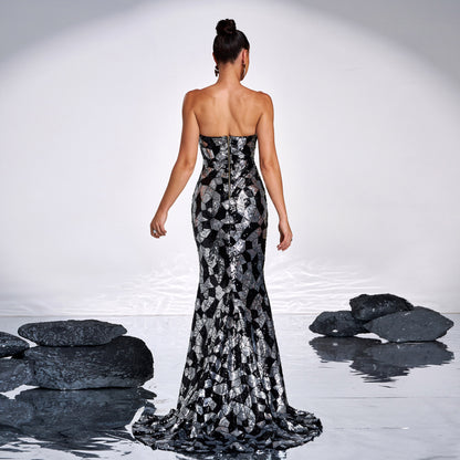 Strapless Sequined Maxi Dress - vevewholesale