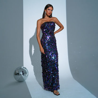 Strapless Sequined Fishtail Dress - vevewholesale