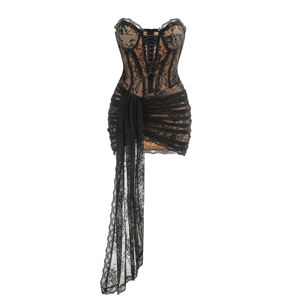 Strapless Lace Mini Dress - vevewholesale