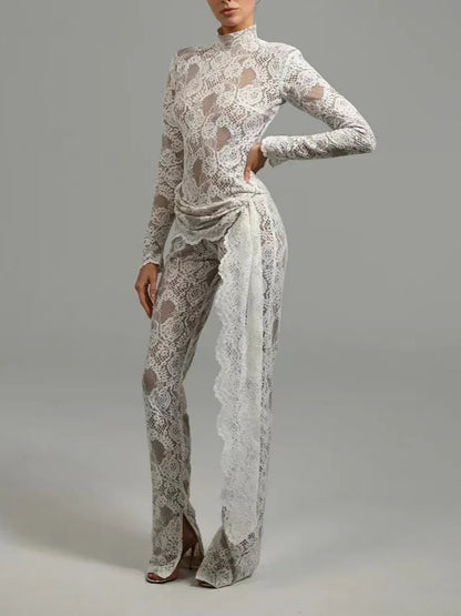 High-Neck Lace Jumpsuit - vevewholesale