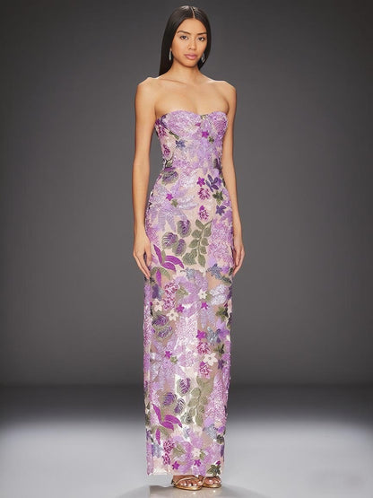 Strapless One Shoulder Long Dress-Purple - vevewholesale