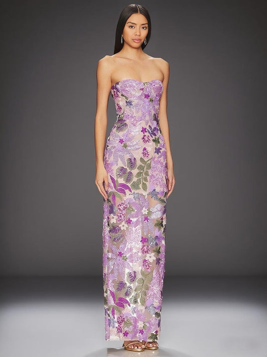 Strapless One Shoulder Long Dress-Purple - vevewholesale