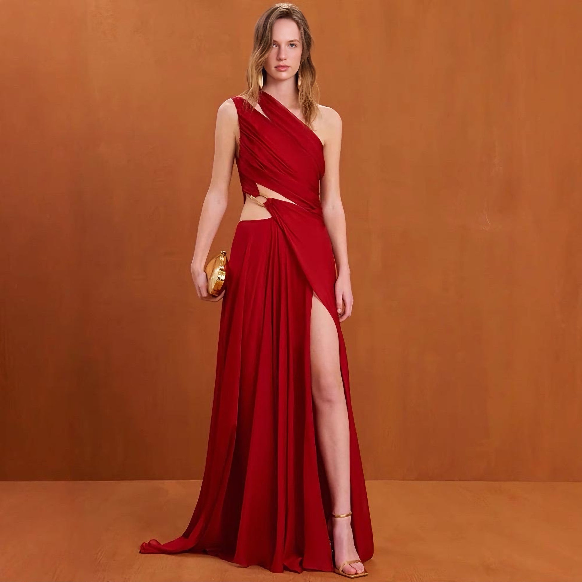 Off Shoulder Irregular Maxi Dress - vevewholesale