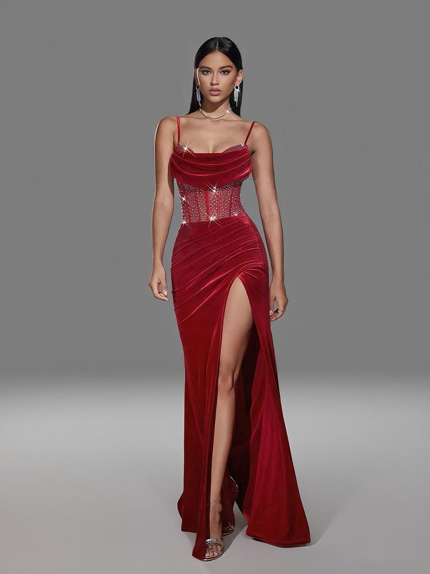 Rhinestone Velvet Maxi Dress