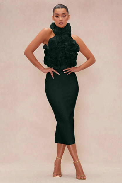 Big Flower Midi Dress-Green - vevewholesale