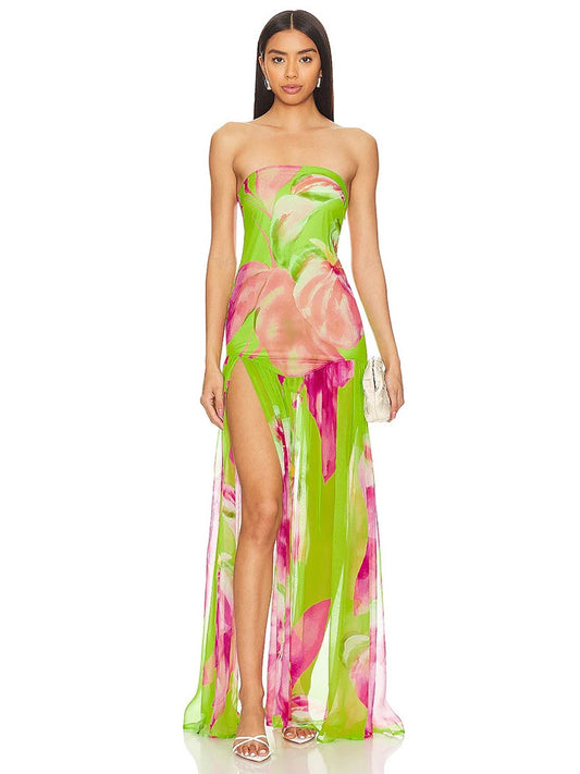 Strapless painted print-green - vevewholesale