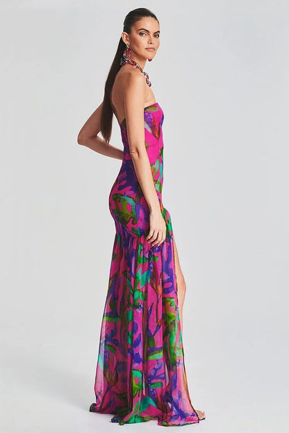 Strapless painted print-red - vevewholesale