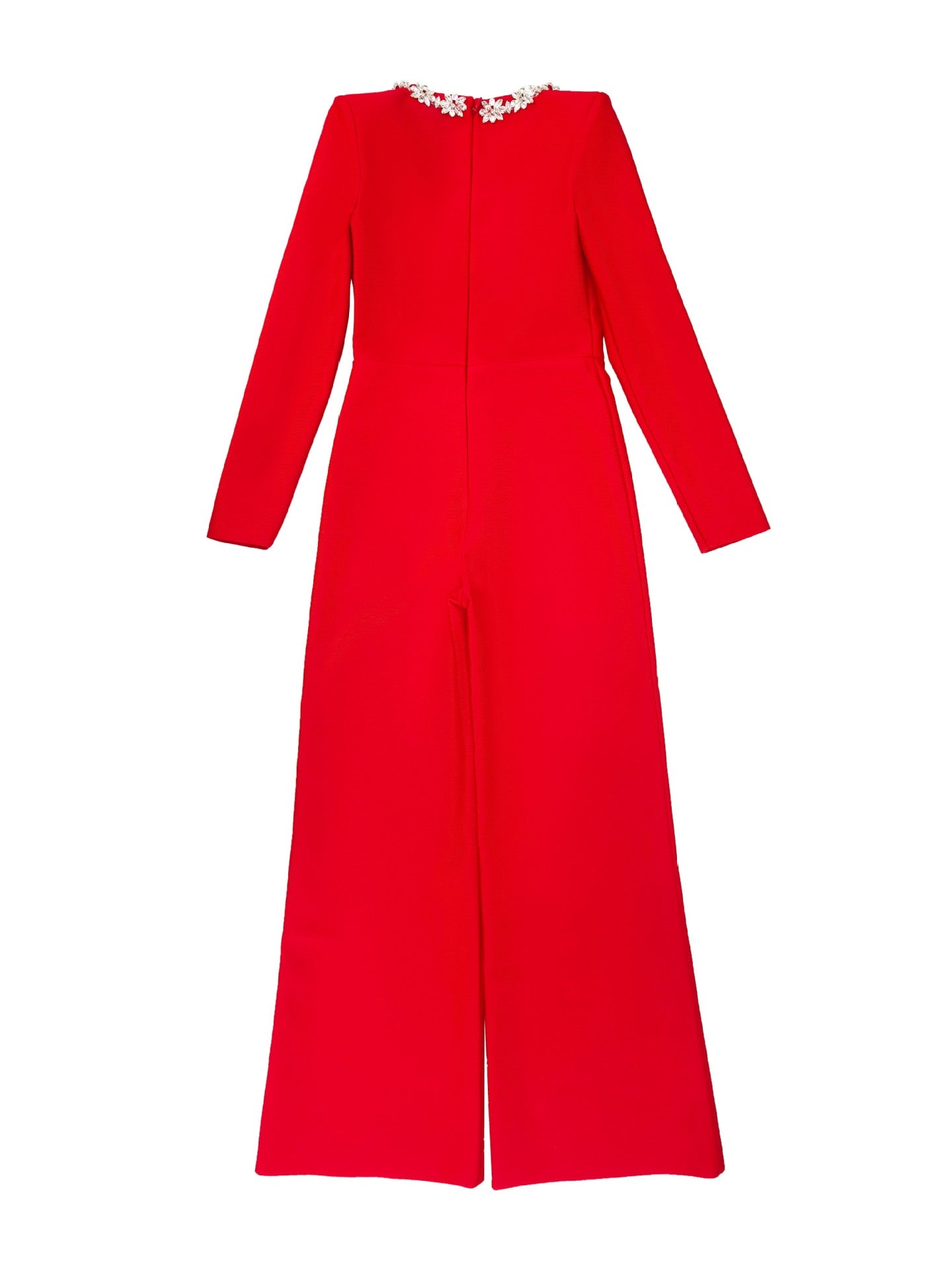 Square Neck Long Sleeved Jumpsuit-Red - vevewholesale