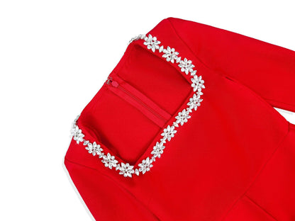 Square Neck Long Sleeved Jumpsuit-Red - vevewholesale