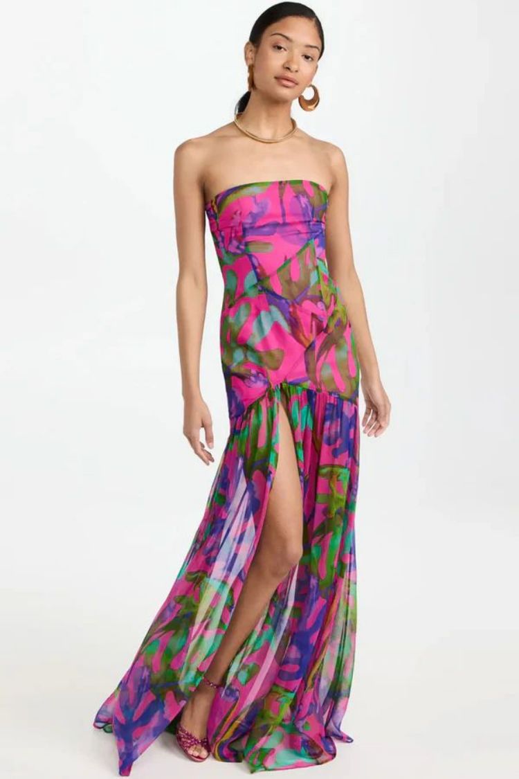 Strapless painted print-red - vevewholesale