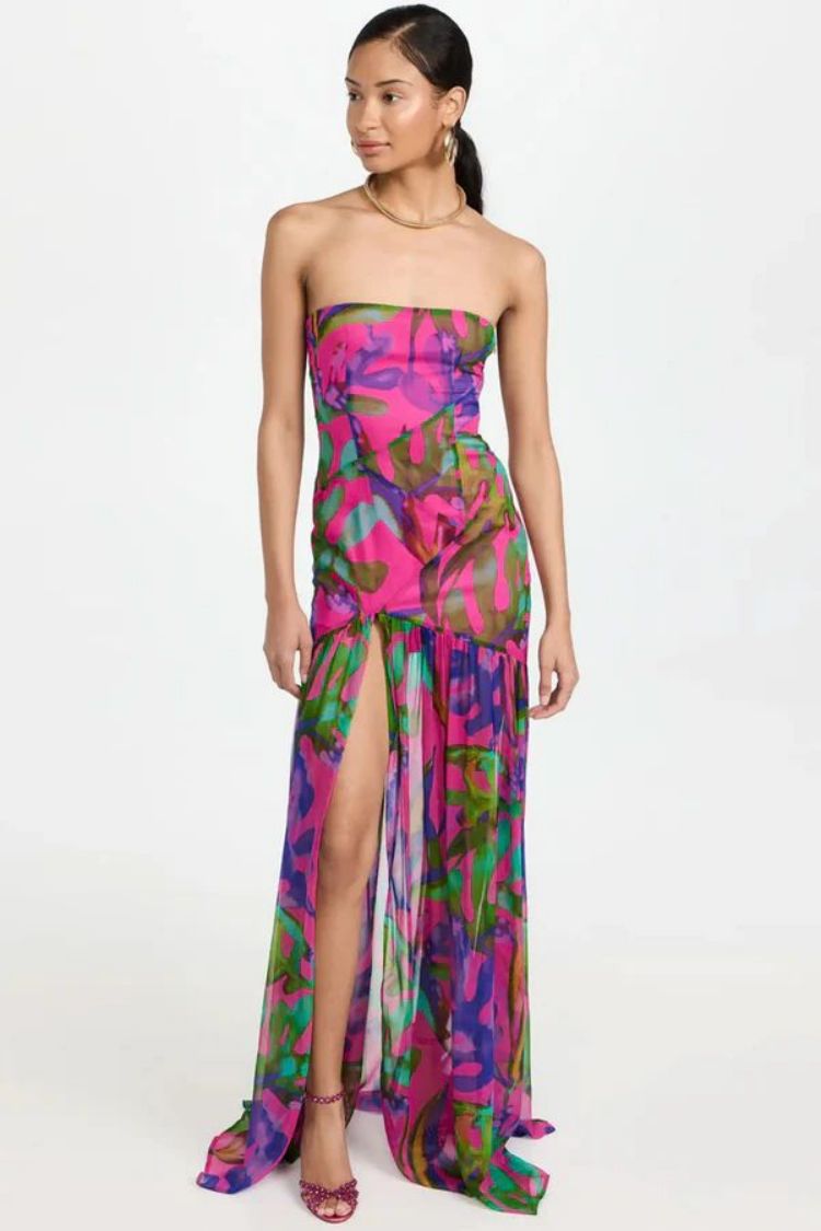 Strapless painted print-red - vevewholesale