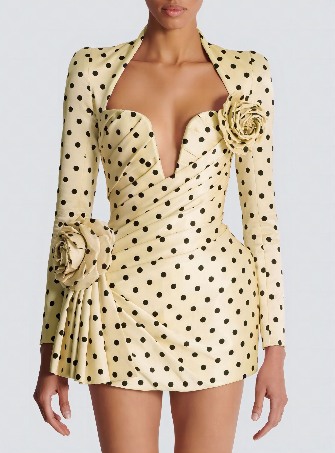 Polka Dot Mini Dress-Yellow - vevewholesale