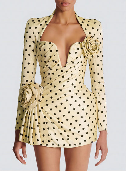 Polka Dot Mini Dress-Yellow - vevewholesale