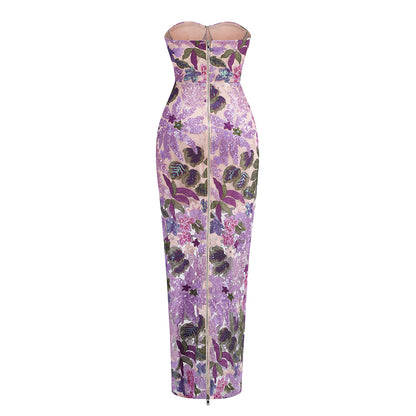 Strapless One Shoulder Long Dress-Purple - vevewholesale