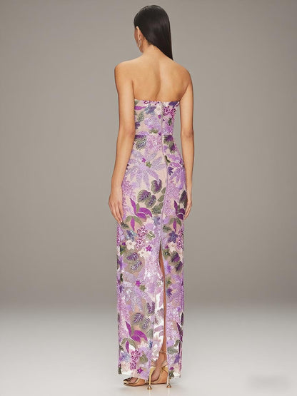 Strapless One Shoulder Long Dress-Purple - vevewholesale
