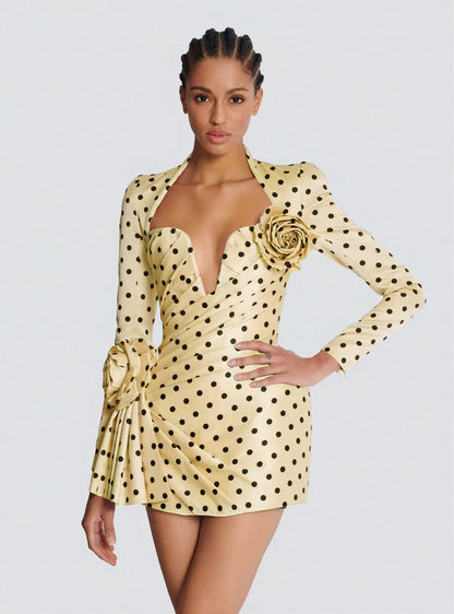 Polka Dot Mini Dress-Yellow - vevewholesale