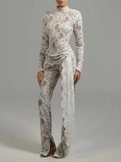 High-Neck Lace Jumpsuit - vevewholesale