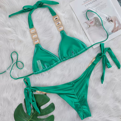Diamond Lace-Up Bikini - vevewholesale