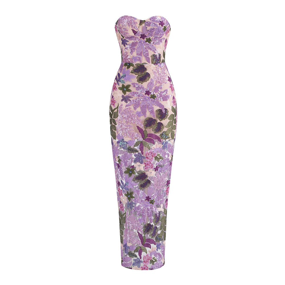 Strapless One Shoulder Long Dress-Purple - vevewholesale