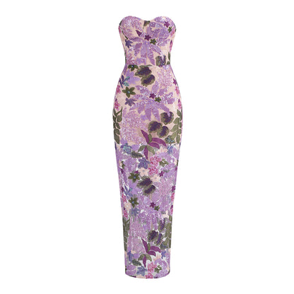 Strapless One Shoulder Long Dress-Purple - vevewholesale